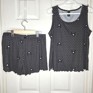 Charmour Heart Print Shorts Pajama Set Pajamas Gray White Women's Size M NWOT